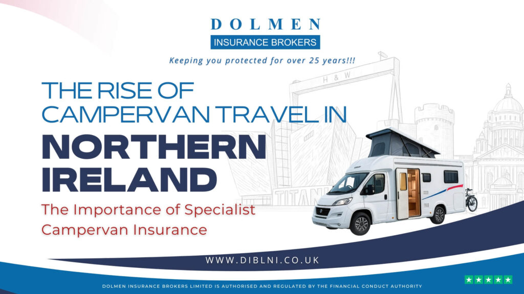 mage of Campervan and sketch of Northern Ireland landmarks. Text on left says The Rise of Campervan Travel in Northern Ireland