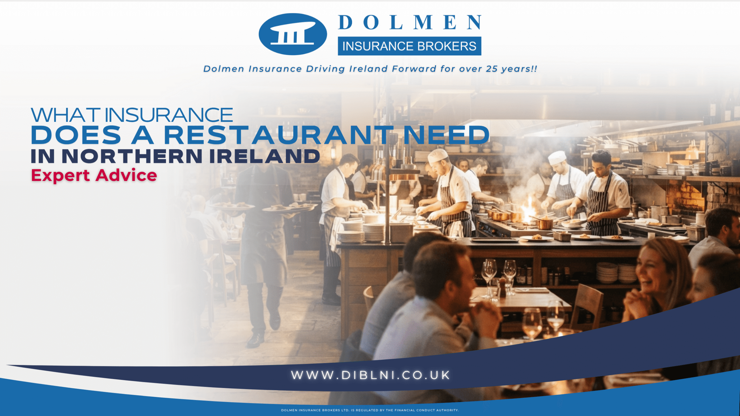 image of a busy restaurant with title of blog on left saying "what insurance does a restaurant need in Northern Ireland, Expert Advice"