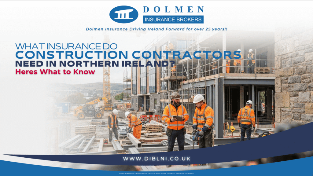 Blog Image for blog. Picture of construction workers with text on left saying "What insurance do Construction Contractors"