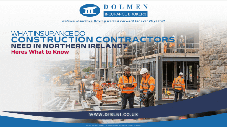 Blog Image for blog. Picture of construction workers with text on left saying "What insurance do Construction Contractors"